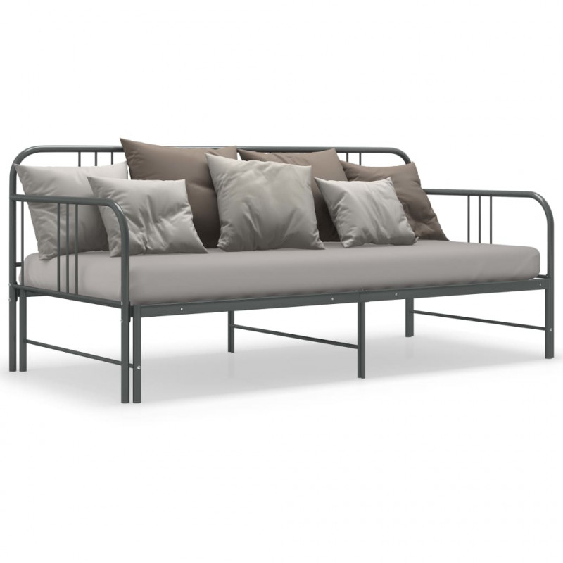 Sofa z wysuwaną ramą łóżka, szara, metalowa, 90x200 cm