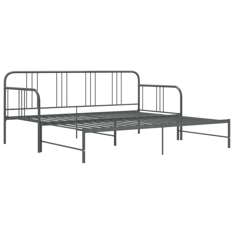 Sofa z wysuwaną ramą łóżka, szara, metalowa, 90x200 cm