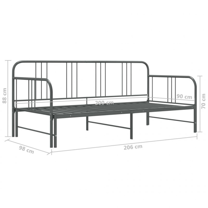 Sofa z wysuwaną ramą łóżka, szara, metalowa, 90x200 cm