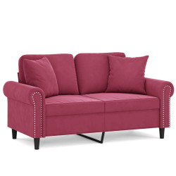 2-osobowa sofa z poduszkami, winna czerwień, 120 cm, aksamit
