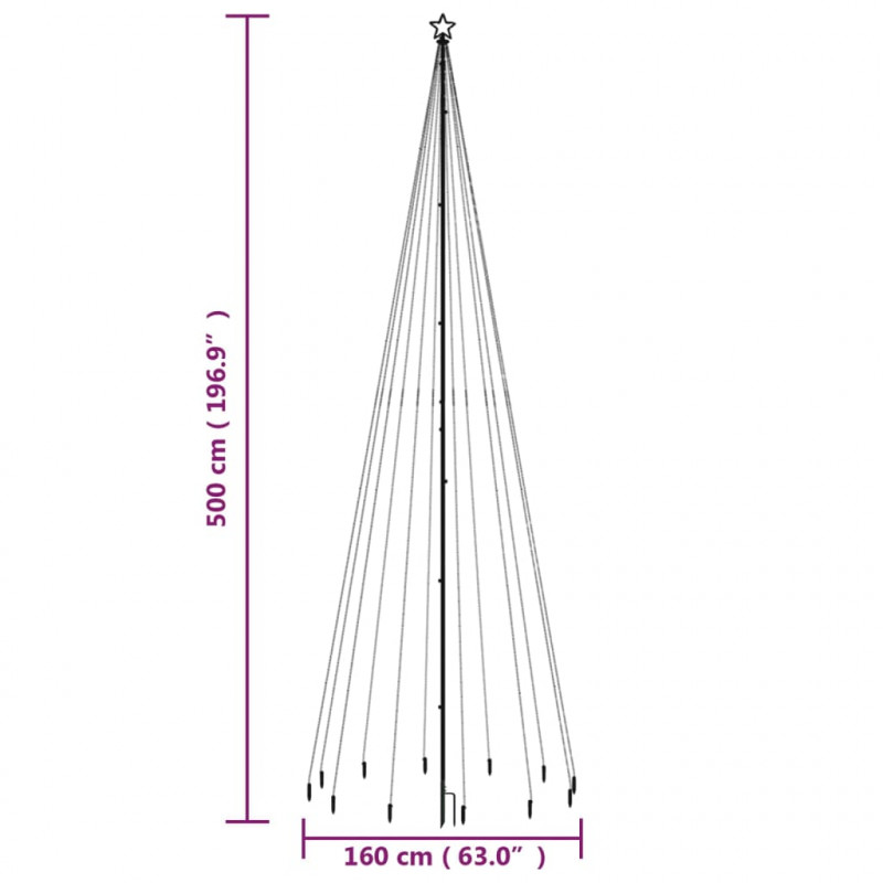 Choinka z kołkiem gruntowym, 732 ciepłe białe LED, 500 cm