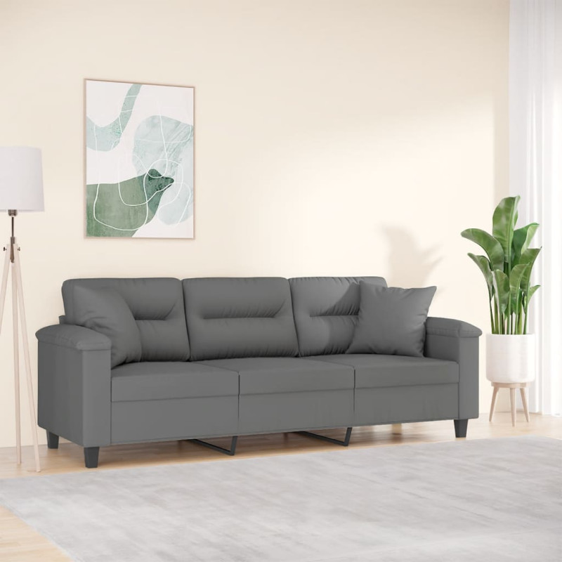 3-osobowa sofa z poduszkami, ciemnoszara, 180 cm, mikrofibra
