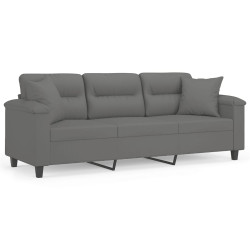 3-osobowa sofa z poduszkami, ciemnoszara, 180 cm, mikrofibra