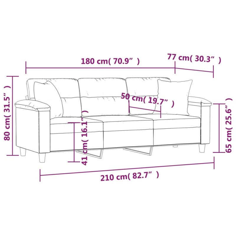 3-osobowa sofa z poduszkami, ciemnoszara, 180 cm, mikrofibra