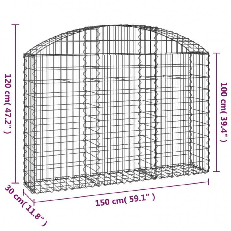Łukowaty kosz gabionowy 150x30x100/120 cm, galwanizowane żelazo