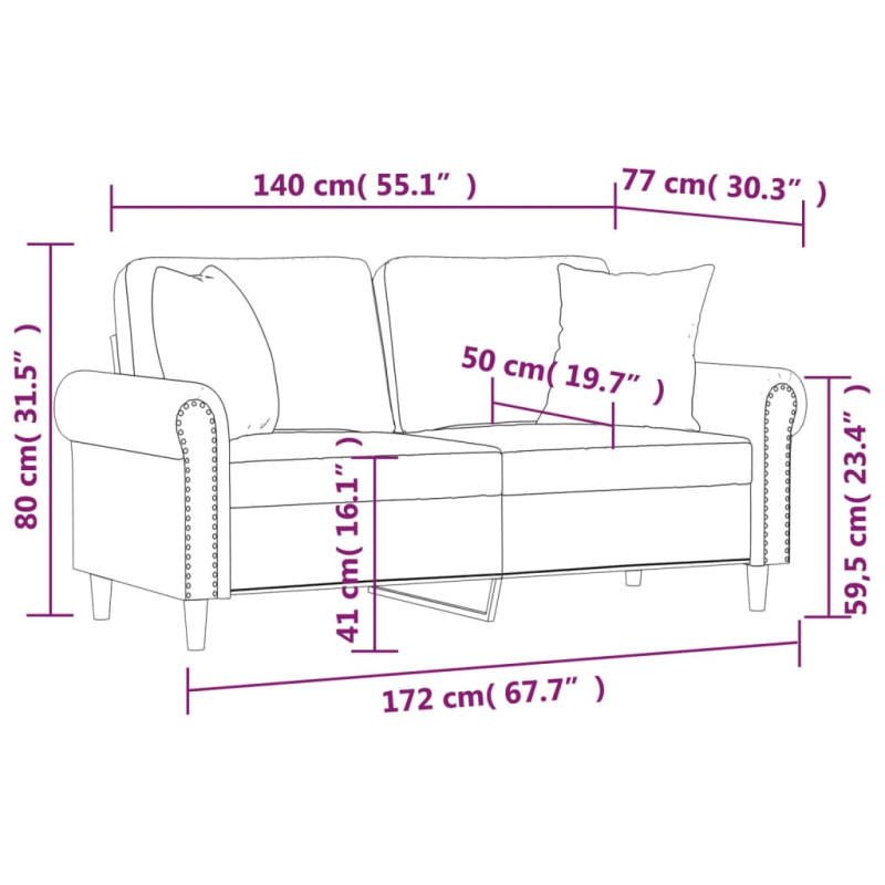 2-osobowa sofa z poduszkami, ciemnozielona, 140 cm, aksamit