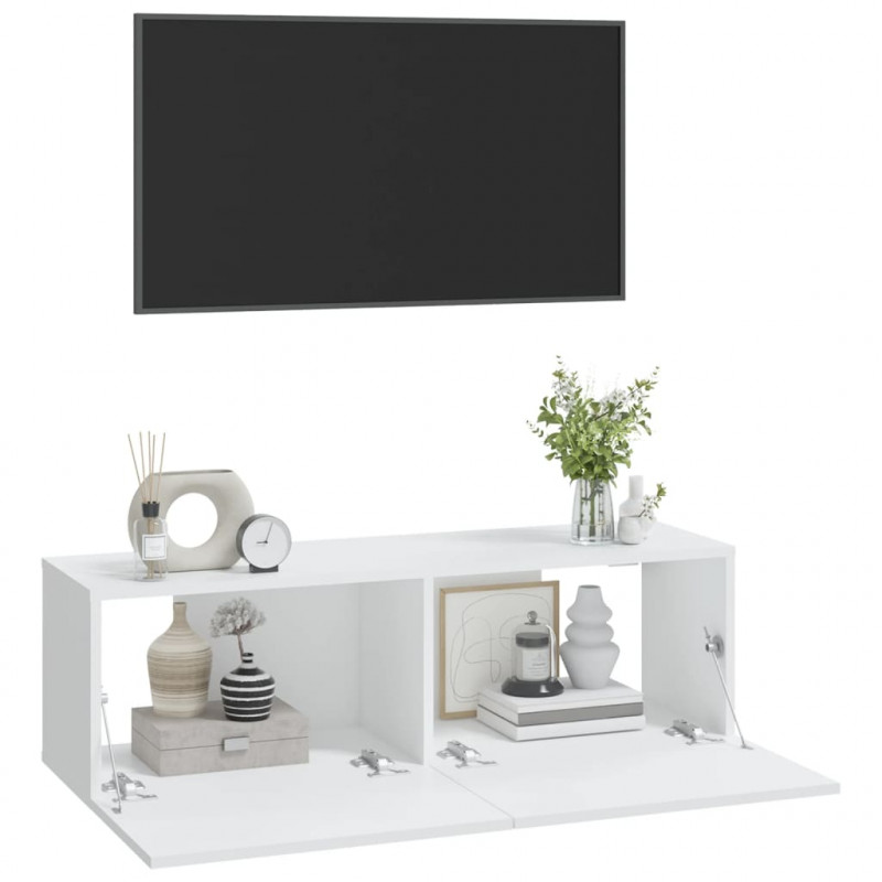 Szafki ścienne pod TV, 2 szt., białe, 100x30x30 cm