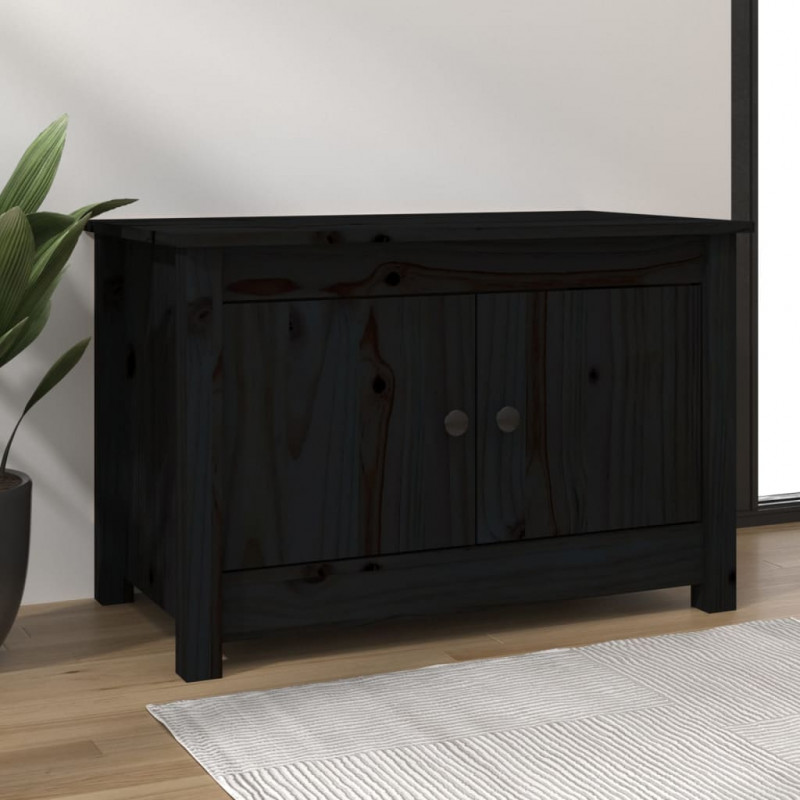 Szafka na buty, czarna, 70x38x45,5 cm, lite drewno sosnowe