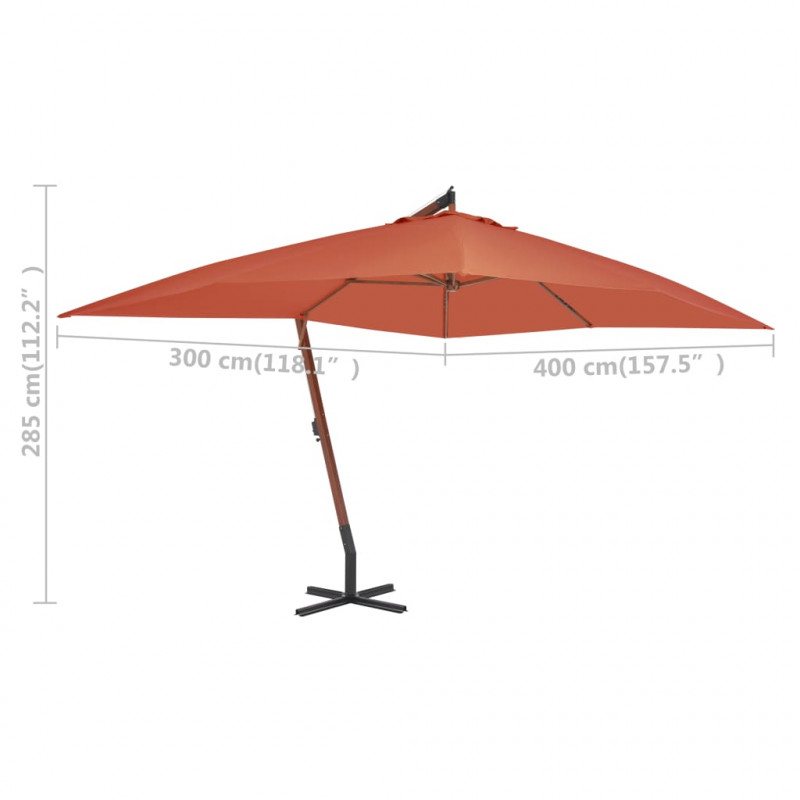 Wiszący parasol z drewnianym słupkiem, 400x300 cm, terakotowy