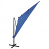 Parasol wiszący z LED i słupkiem, niebieski, 300 cm