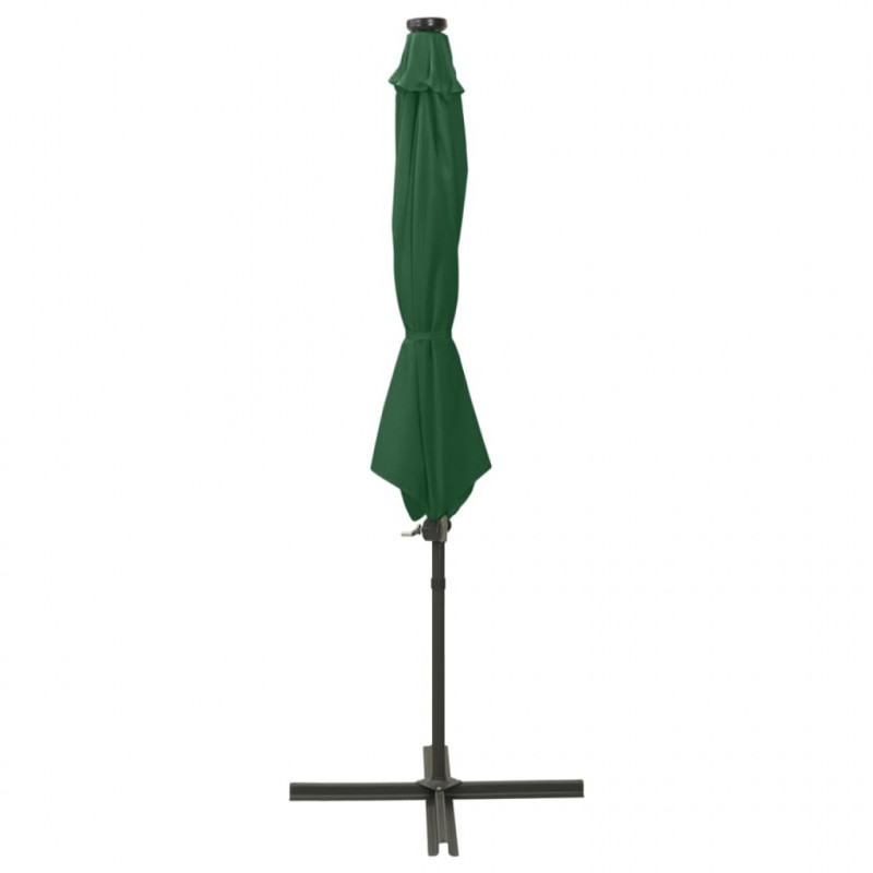 Parasol wiszący z LED i słupkiem, zielony, 300 cm