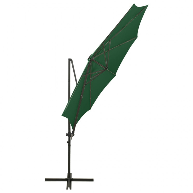 Parasol wiszący z LED i słupkiem, zielony, 300 cm