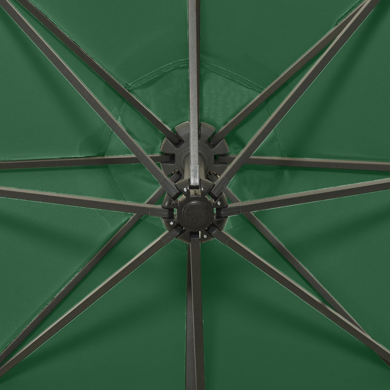Parasol wiszący z LED i słupkiem, zielony, 300 cm