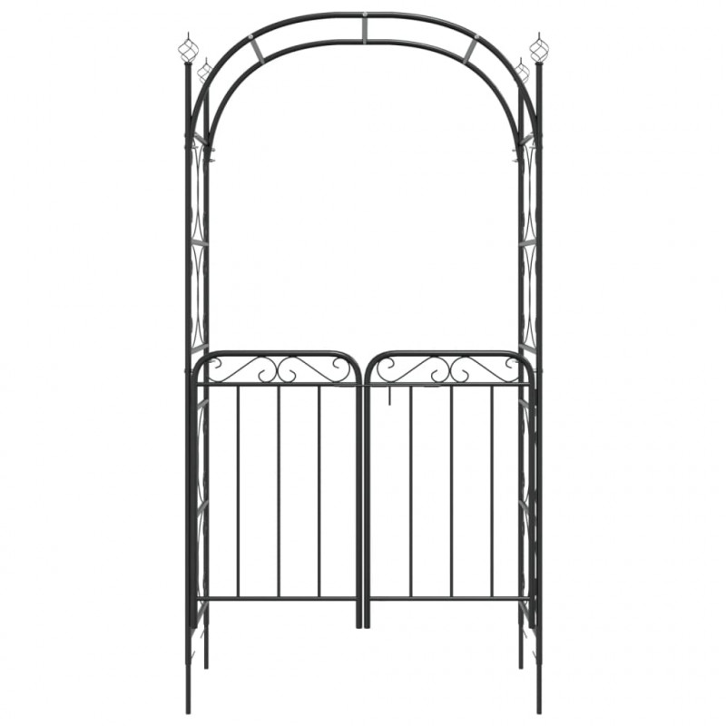Łuk ogrodowy z furtką, czarny, 108x45x235 cm, stal