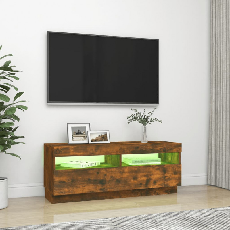 Szafka pod TV z oświetleniem LED, przydymiony dąb, 100x35x40 cm