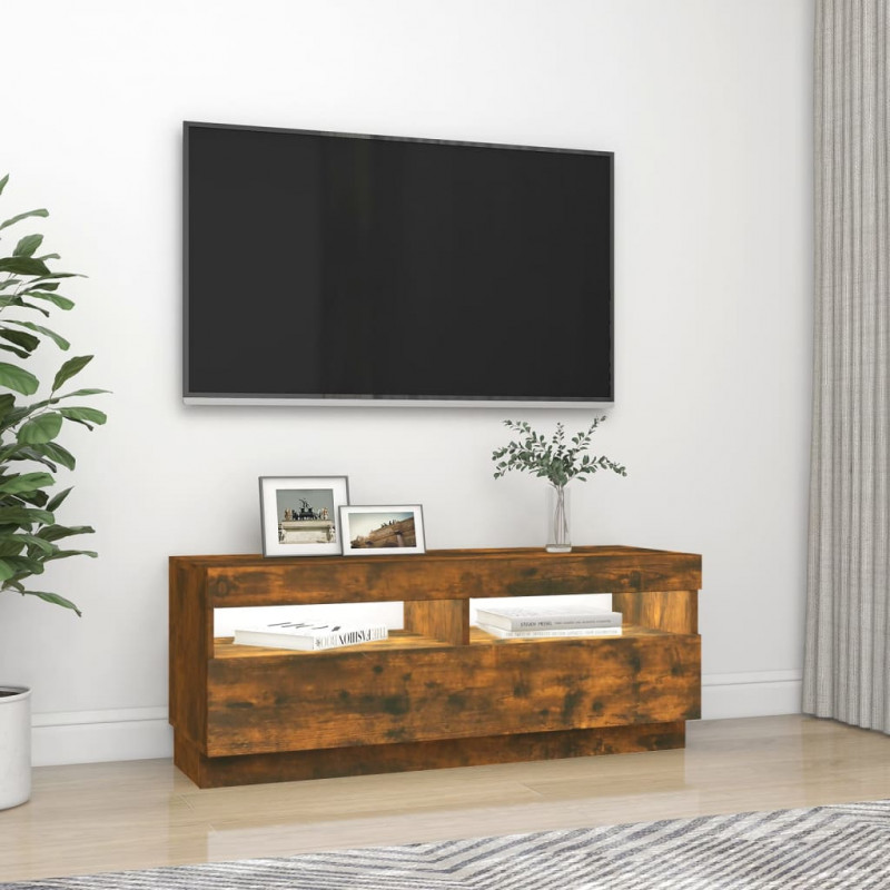 Szafka pod TV z oświetleniem LED, przydymiony dąb, 100x35x40 cm