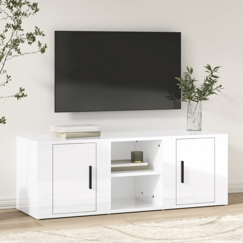 Szafka pod TV, wysoki połysk, biała, 150x34,5x30 cm