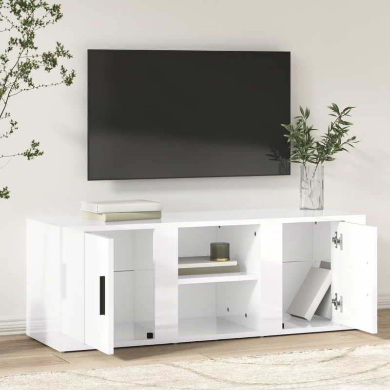 Szafka pod TV, wysoki połysk, biała, 150x34,5x30 cm