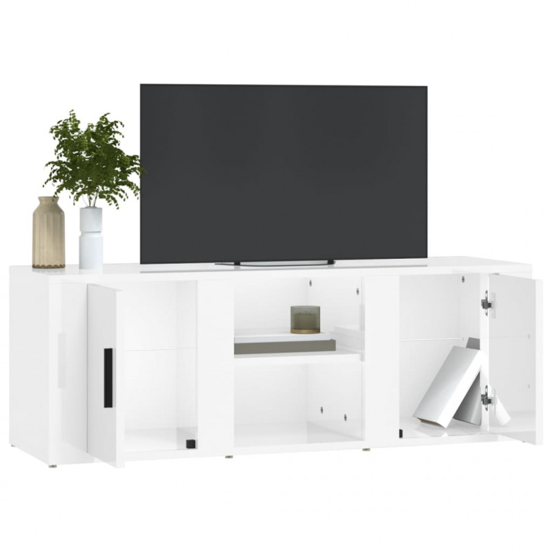 Szafka pod TV, wysoki połysk, biała, 150x34,5x30 cm