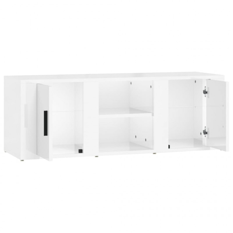 Szafka pod TV, wysoki połysk, biała, 150x34,5x30 cm