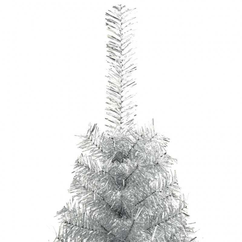 Sztuczna choinka połówka ze stojakiem, srebrna, 210 cm, PET