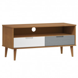 Szafka TV MOLDE, brązowa, 106x40x49 cm, lite drewno sosnowe