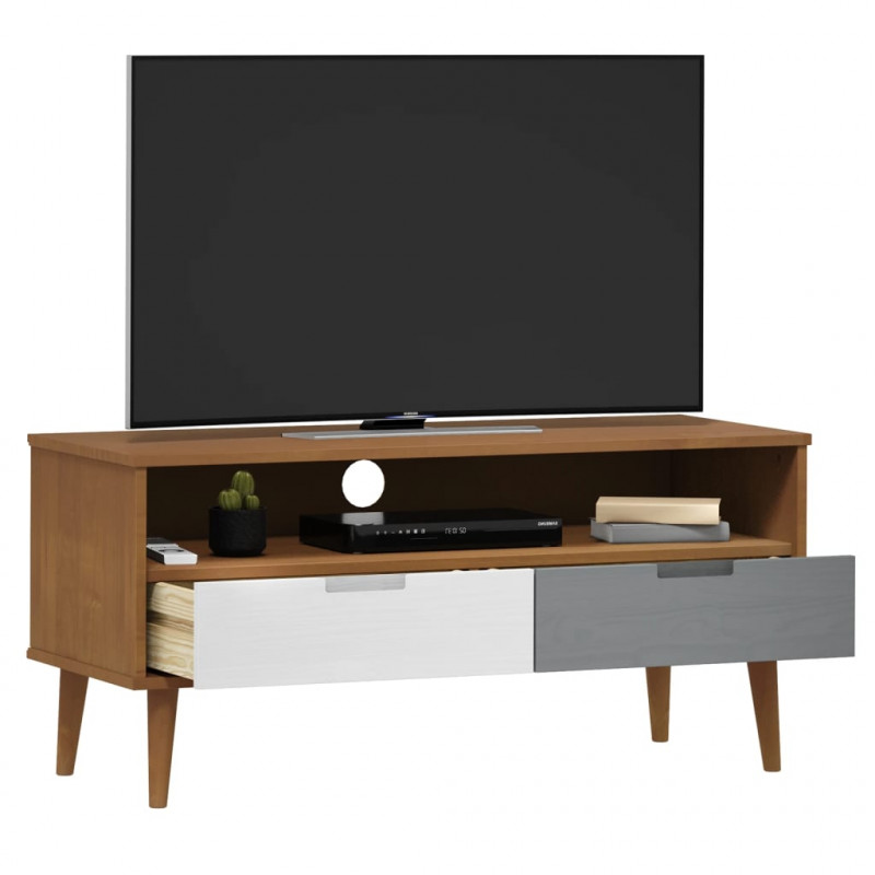 Szafka TV MOLDE, brązowa, 106x40x49 cm, lite drewno sosnowe