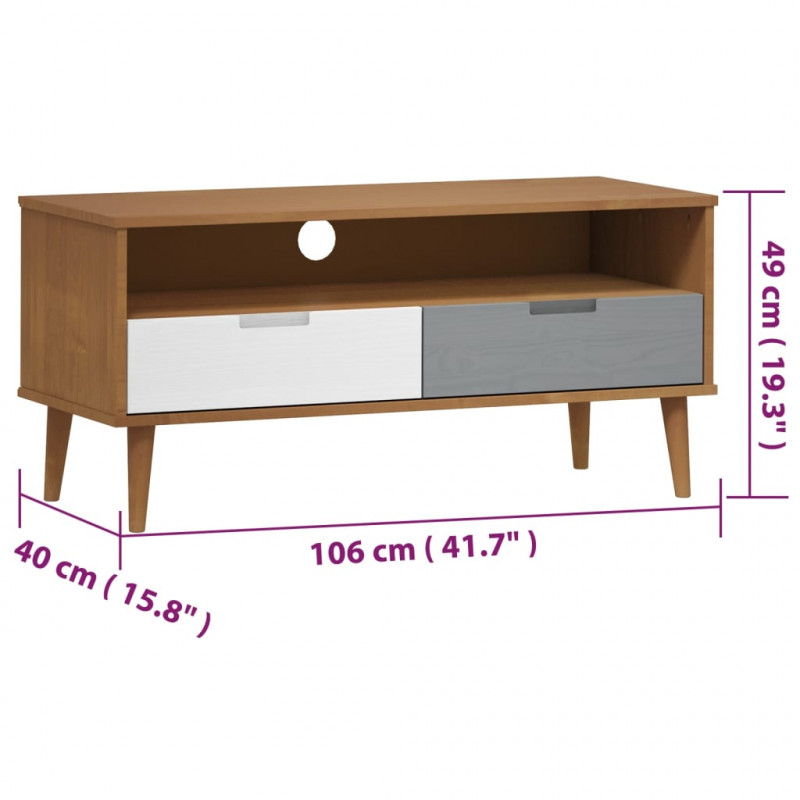 Szafka TV MOLDE, brązowa, 106x40x49 cm, lite drewno sosnowe