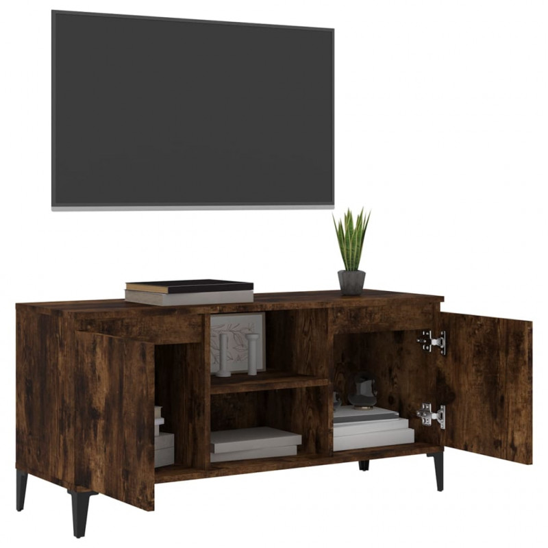 Szafka pod TV, metalowe nóżki, przydymiony dąb, 103,5x35x50 cm