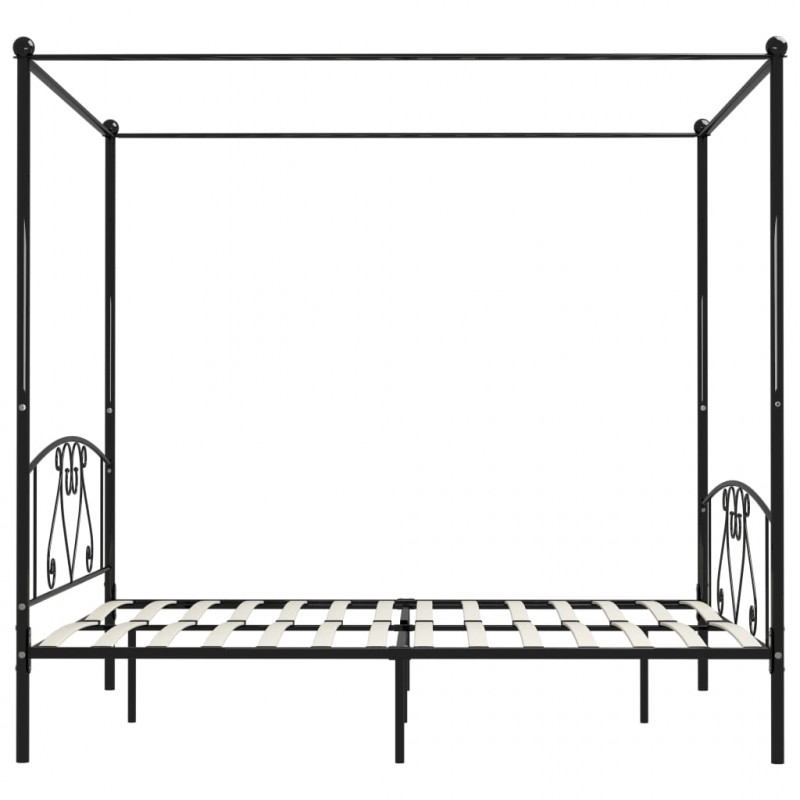 Rama łóżka z baldachimem, czarna, metalowa, 180 x 200 cm