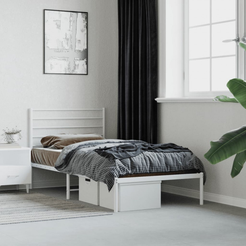Metalowa rama łóżka z wezgłowiem, biała, 90x200 cm