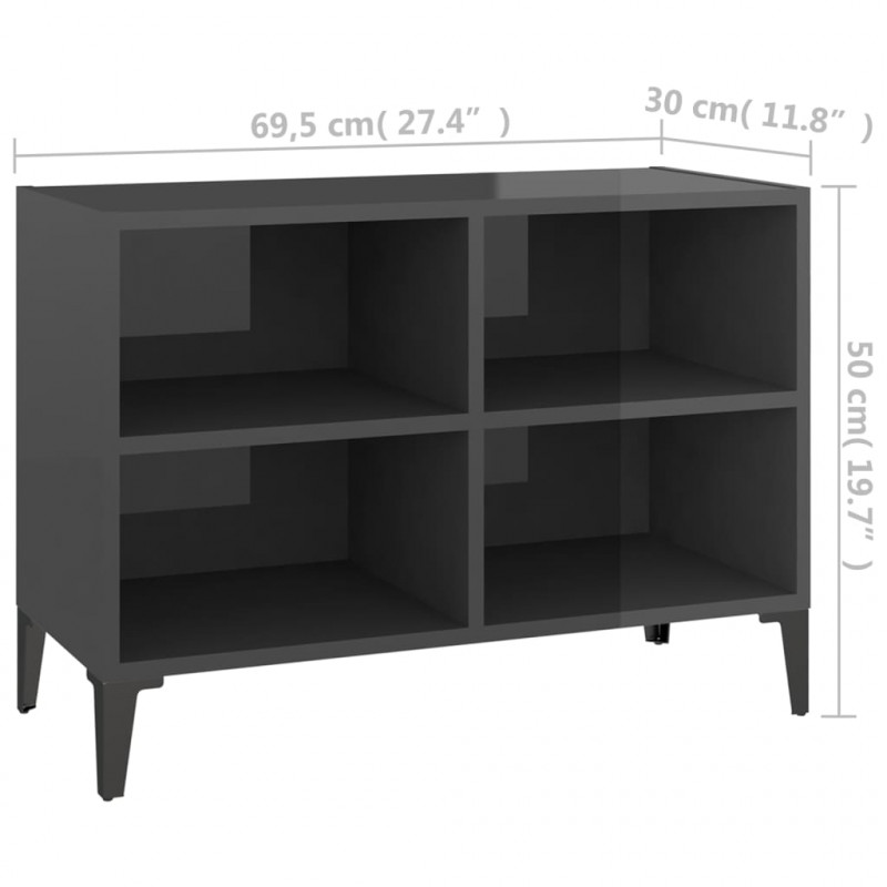 Szafka TV z metalowymi nóżkami, szara, połysk, 69,5x30x50 cm