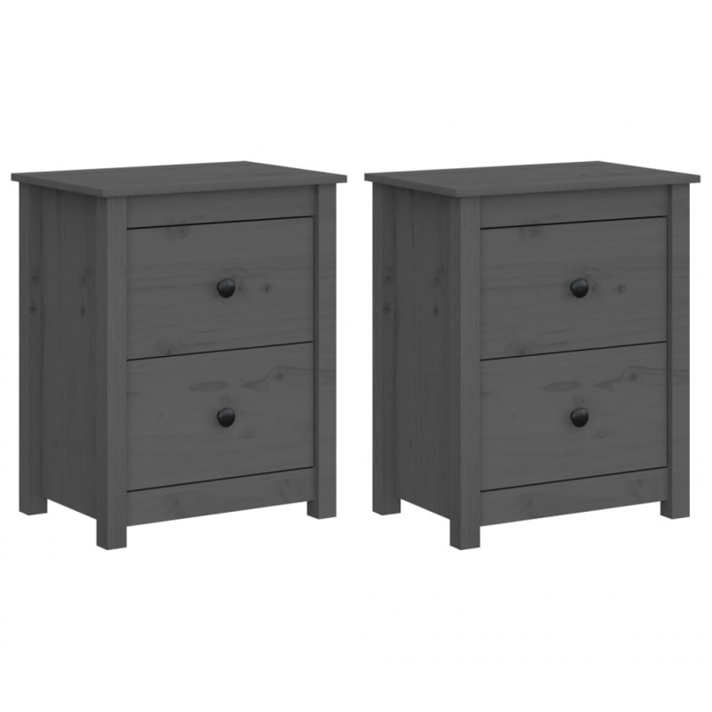 Szafki nocne, 2 szt., szare, 50x35x61,5 cm, lite drewno sosnowe