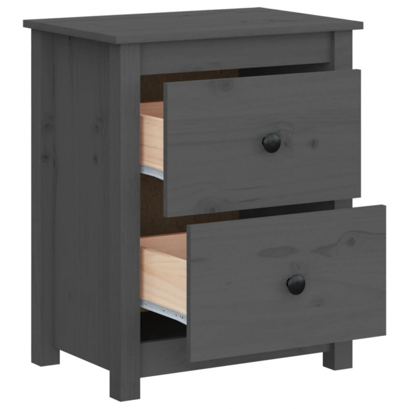 Szafki nocne, 2 szt., szare, 50x35x61,5 cm, lite drewno sosnowe