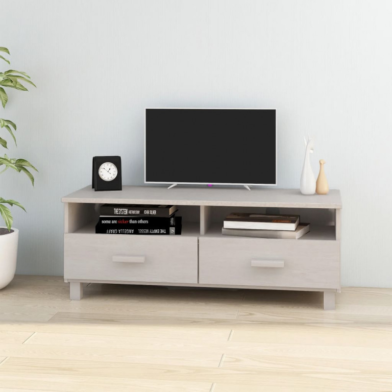 Szafka pod TV HAMAR, biała, 106x40x40 cm, lite drewno sosnowe