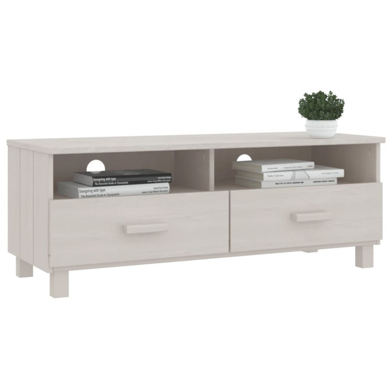 Szafka pod TV HAMAR, biała, 106x40x40 cm, lite drewno sosnowe