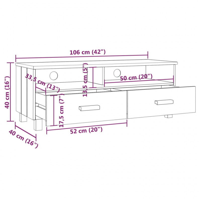 Szafka pod TV HAMAR, biała, 106x40x40 cm, lite drewno sosnowe