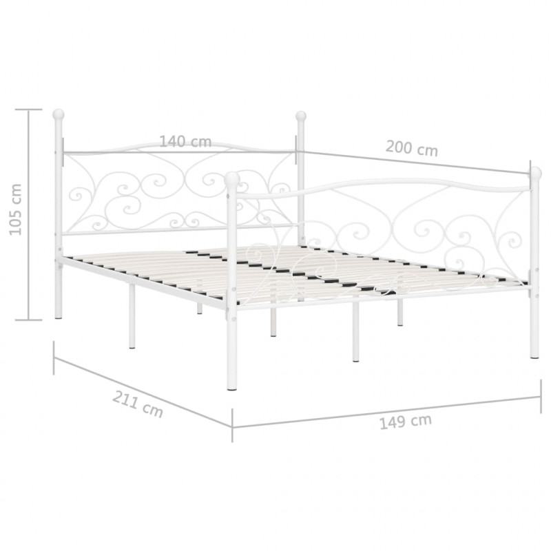 Rama łóżka ze stelażem z listw, biała, metalowa, 140 x 200 cm