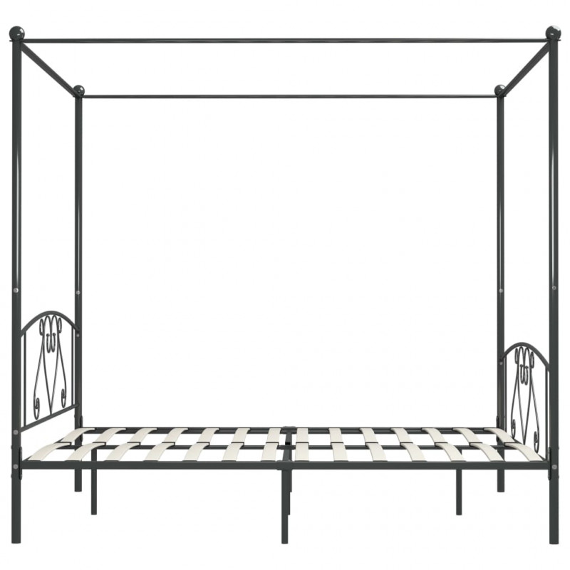 Rama łóżka z baldachimem, szara, metalowa, 200 x 200 cm