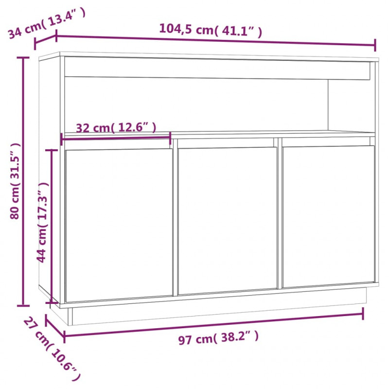 Szafka, czarna, 104,5x34x80 cm, lite drewno sosnowe