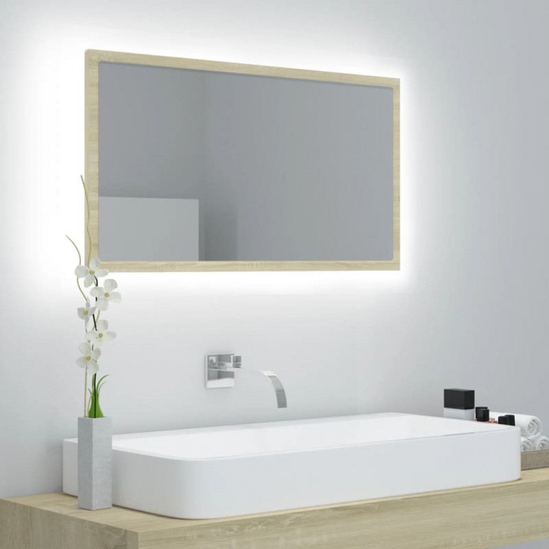 Lustro łazienkowe LED, kolor dąb sonoma, 80x8,5x37 cm, akryl