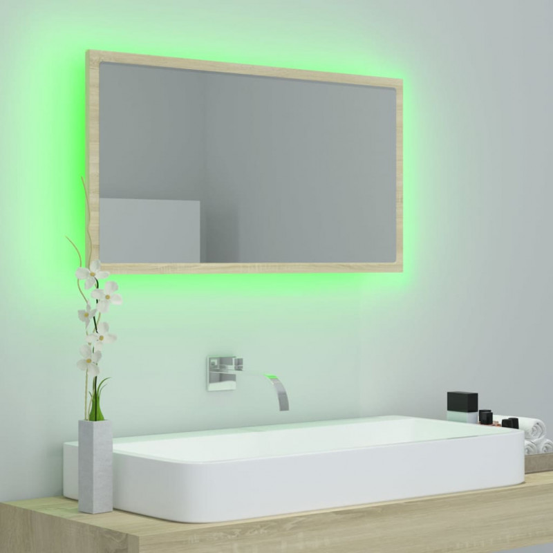 Lustro łazienkowe LED, kolor dąb sonoma, 80x8,5x37 cm, akryl