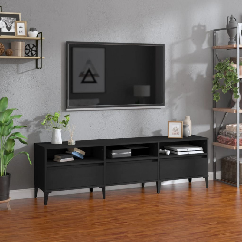 Szafka pod TV, czarna, 150x30x44,5 cm, materiał drewnopochodny