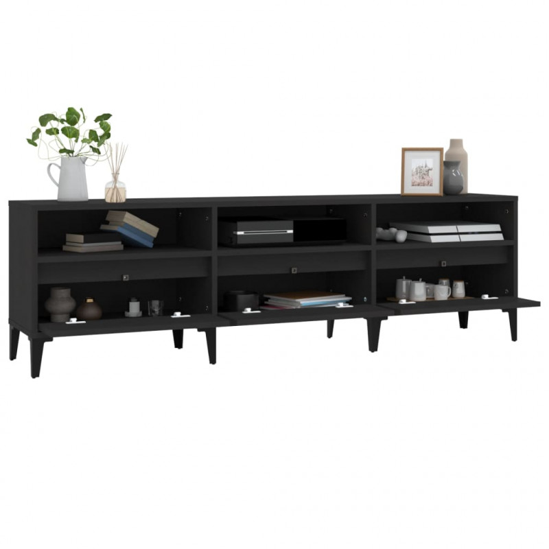 Szafka pod TV, czarna, 150x30x44,5 cm, materiał drewnopochodny