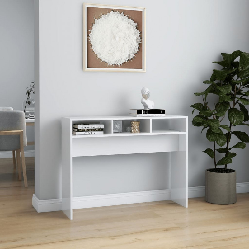 Stolik konsolowy, biały, wysoki połysk 105x30x80 cm