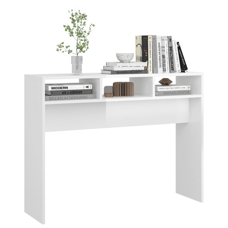 Stolik konsolowy, biały, wysoki połysk 105x30x80 cm