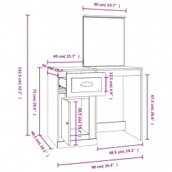 Toaletka z lustrem, czarna, 90x50x132,5 cm