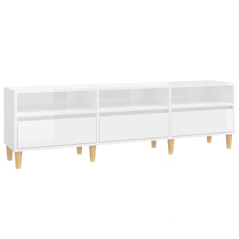 Szafka pod TV, wysoki połysk, biała, 150x30x44,5 cm
