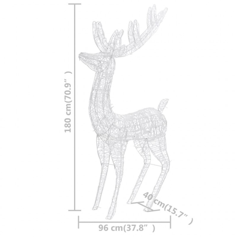Świąteczny renifer, akryl, 250 zimnych białych LED, 180 cm