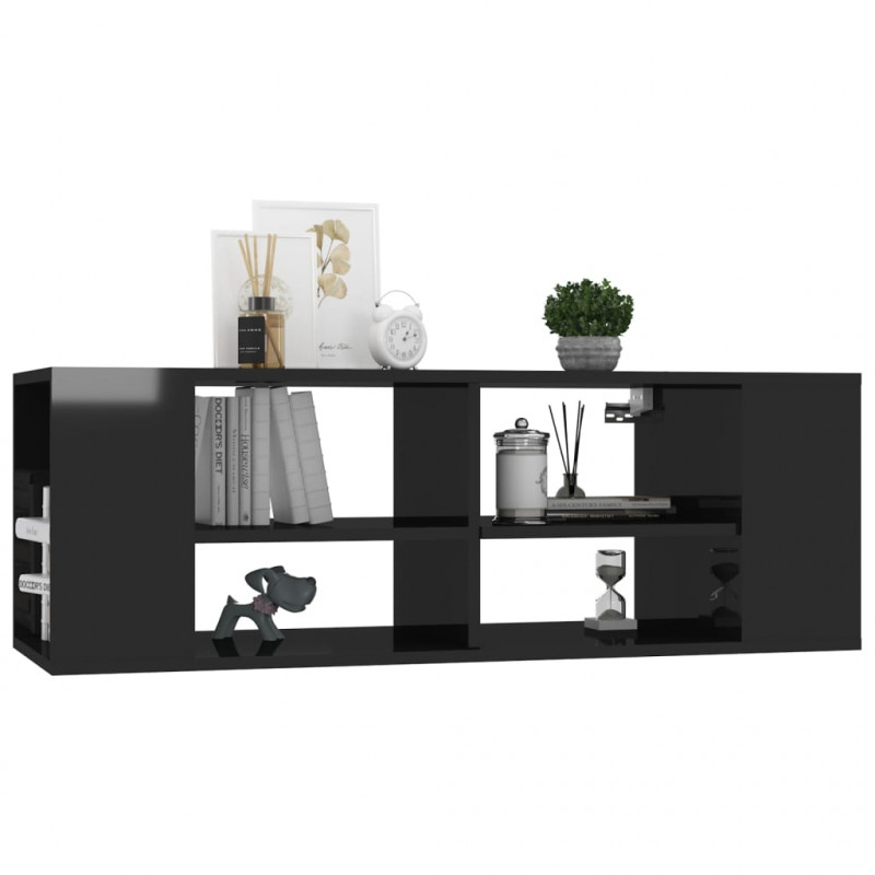 Wisząca szafka pod TV, czarna, wysoki połysk, 102x35x35 cm